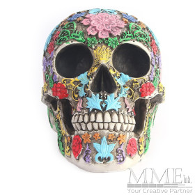Life Size Colorful Floral Human Skull 
